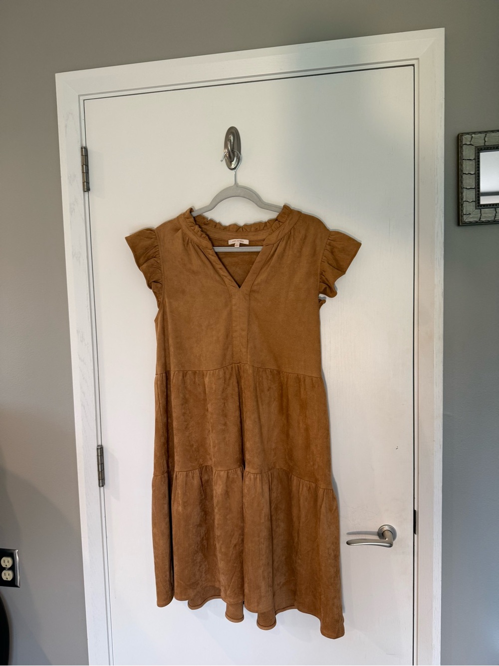 Skies Are Blue - Camel Tiered V-Neck Midi Dress